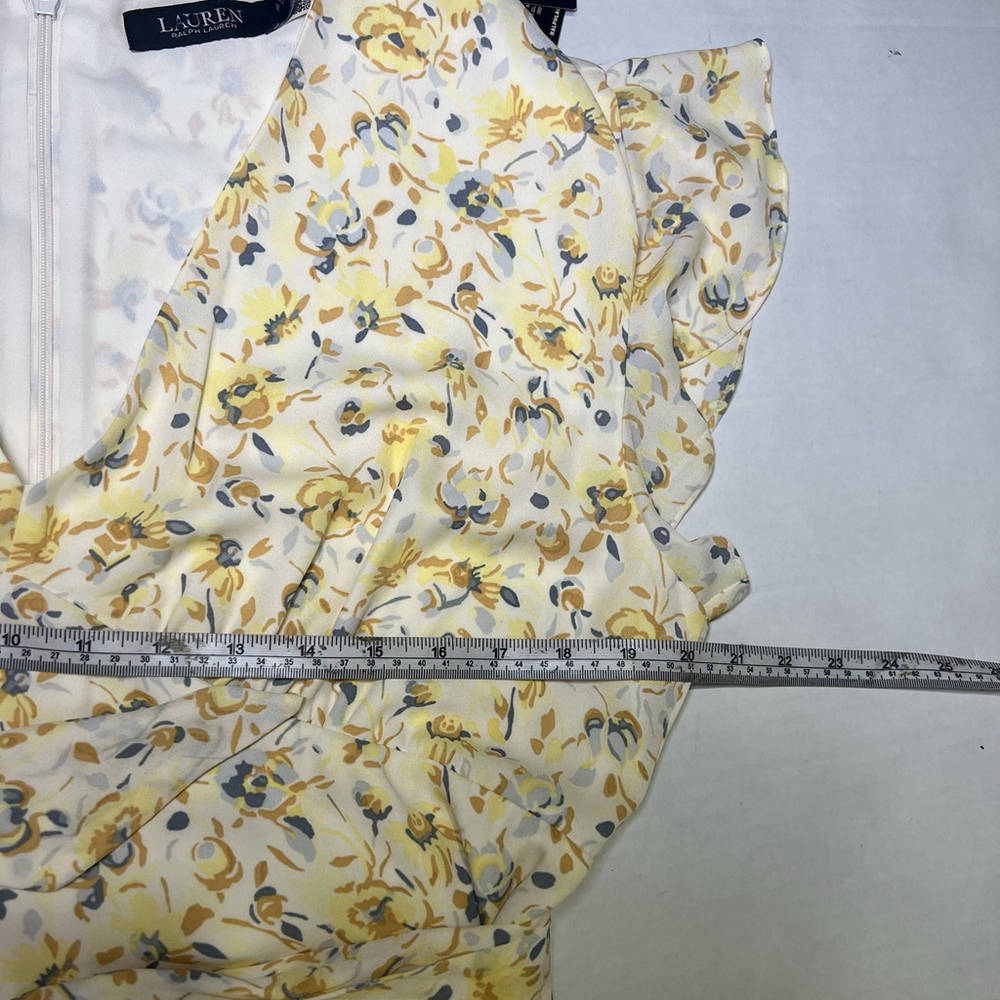 Lauren Ralph Women's Florals Georgette Flutter-Sleeve A-Line Dress Sz 14 Yellow - Picture 13 of 16